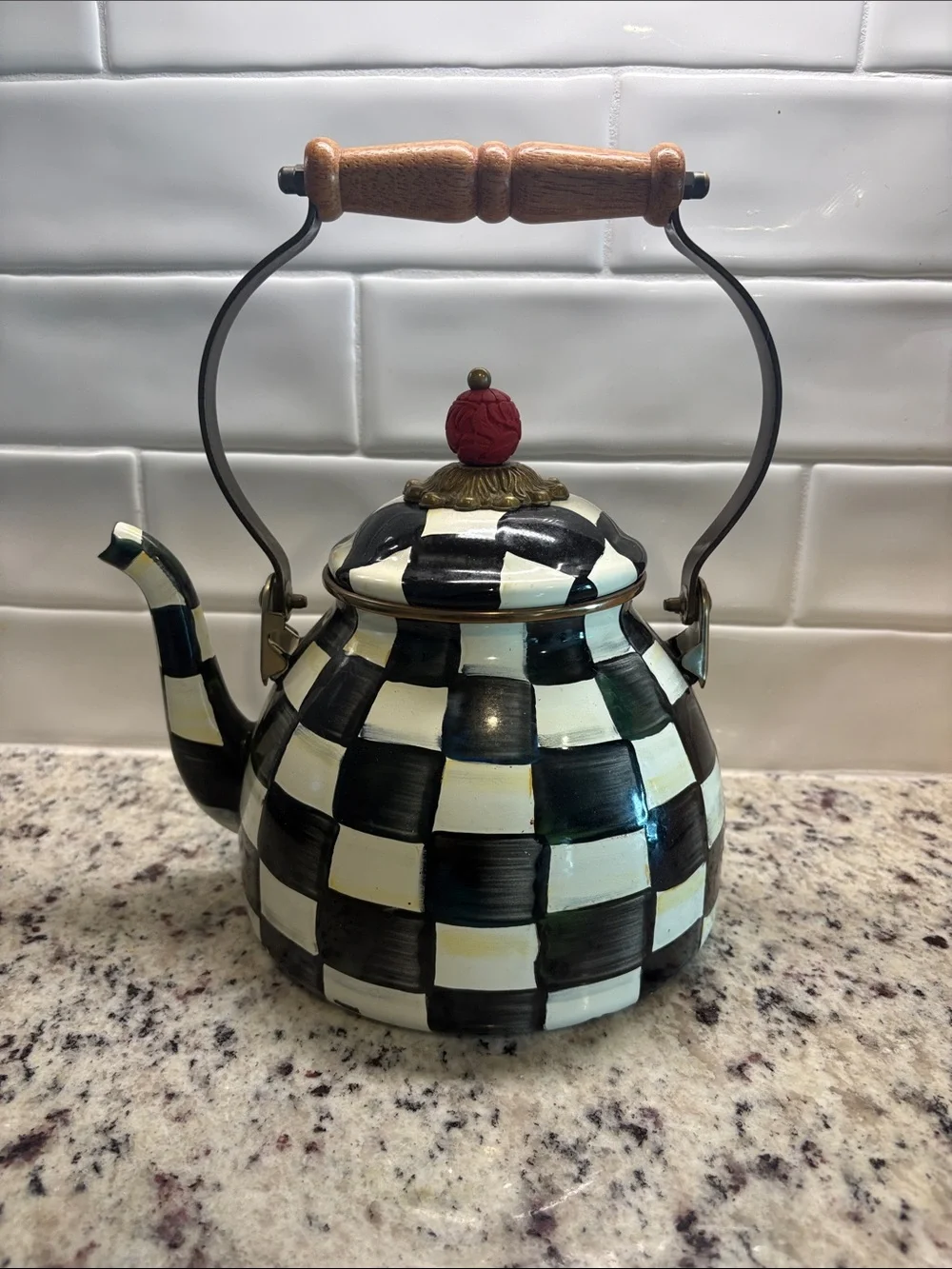 Mckenzie Childs Checkered Black and Kettle Pot
